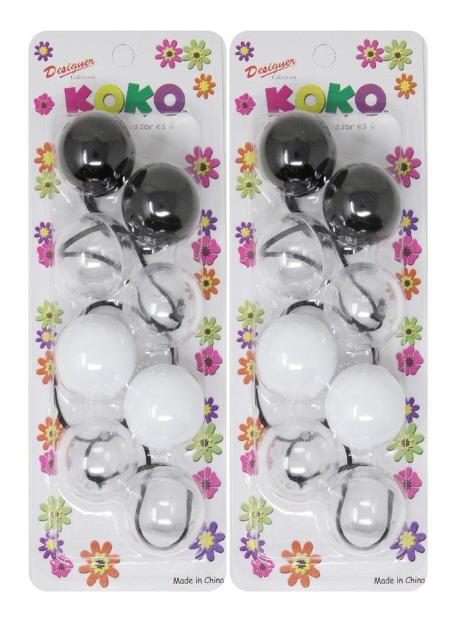 كوكو - بريموم، 8 قطع من ربطات الشعر الكروية الكبيرة جدًا. ربطات شعر مطاطية 32 مم، حاملات ذيل حصان كروية. إكسسوارات مطاطية ملونة للأطفال والفتيات والنساء من جميع الأعمار (أسود، أبيض، شفاف). - Image 1